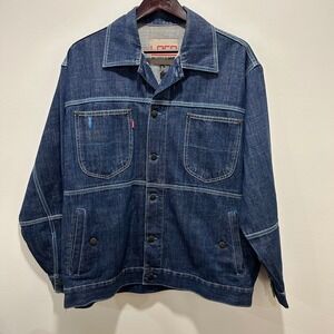 LOCO The Dawn of An Era Denim Jacket Embroidered Graphic Blue Jean Coat
